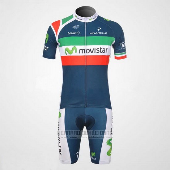 2012 Fahrradbekleidung Movistar Champion Italien Trikot Kurzarm und Tragerhose